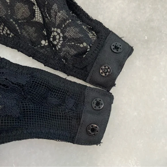 ZARA Floral Eyelash Black Lace Open Back Mock Neck Bodysuit - Picture 13 of 15